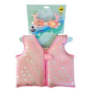 NWT Girls Coconut Grove Float Vest and Googles Pearl Mermaid 40lbs size 2-3yrs